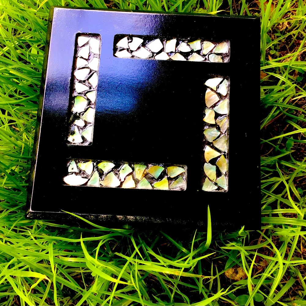 Black Wooden Jewelry Box-Abalone Green Sea Shell Inlay  Gloss Black Lacquer Box